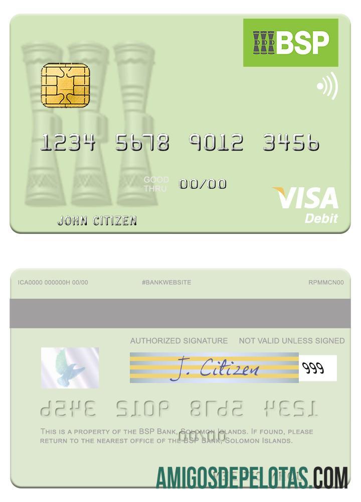 Cartão de débito Visa do Banco BSP das Ilhas Salomão exemplo real